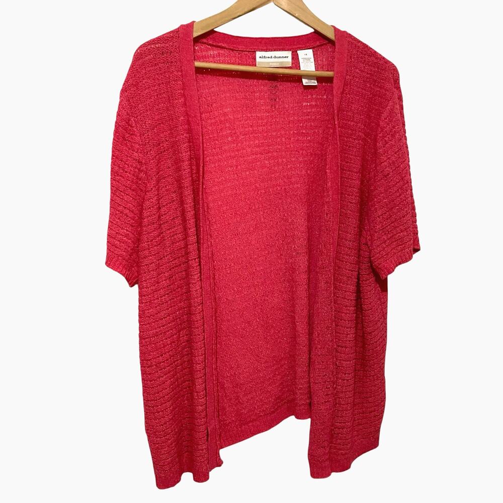 Alfred Dunner Open Cardigan Womens Size 1X Pink Open Sweater Short Sleeve Knit
